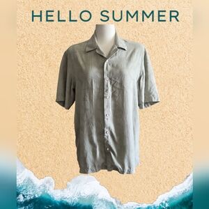 PERRY ELLIS,Men's Light Sage Green With Textured Print Casual Button Down Shirt.